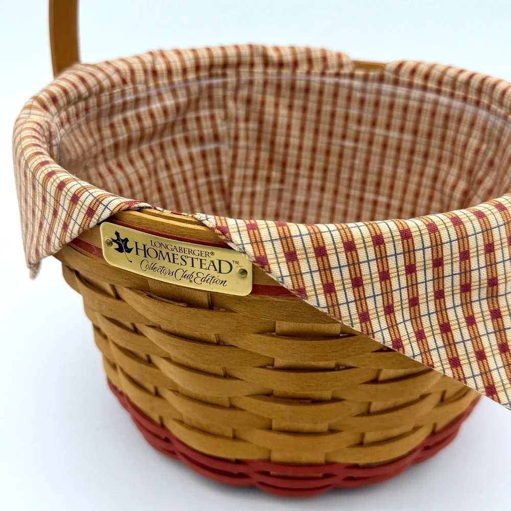Longaberger 1999 Collectors Club HOMESTEAD Basket Combo liner, & Handle Tie
